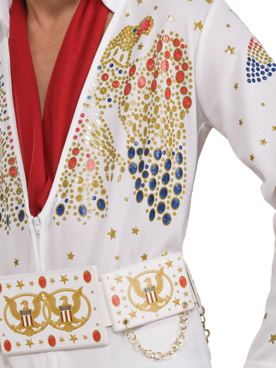 Elvis Presley Deluxe White Jumpsuit Adult Mens Costume Outfit Licensed  Sequins