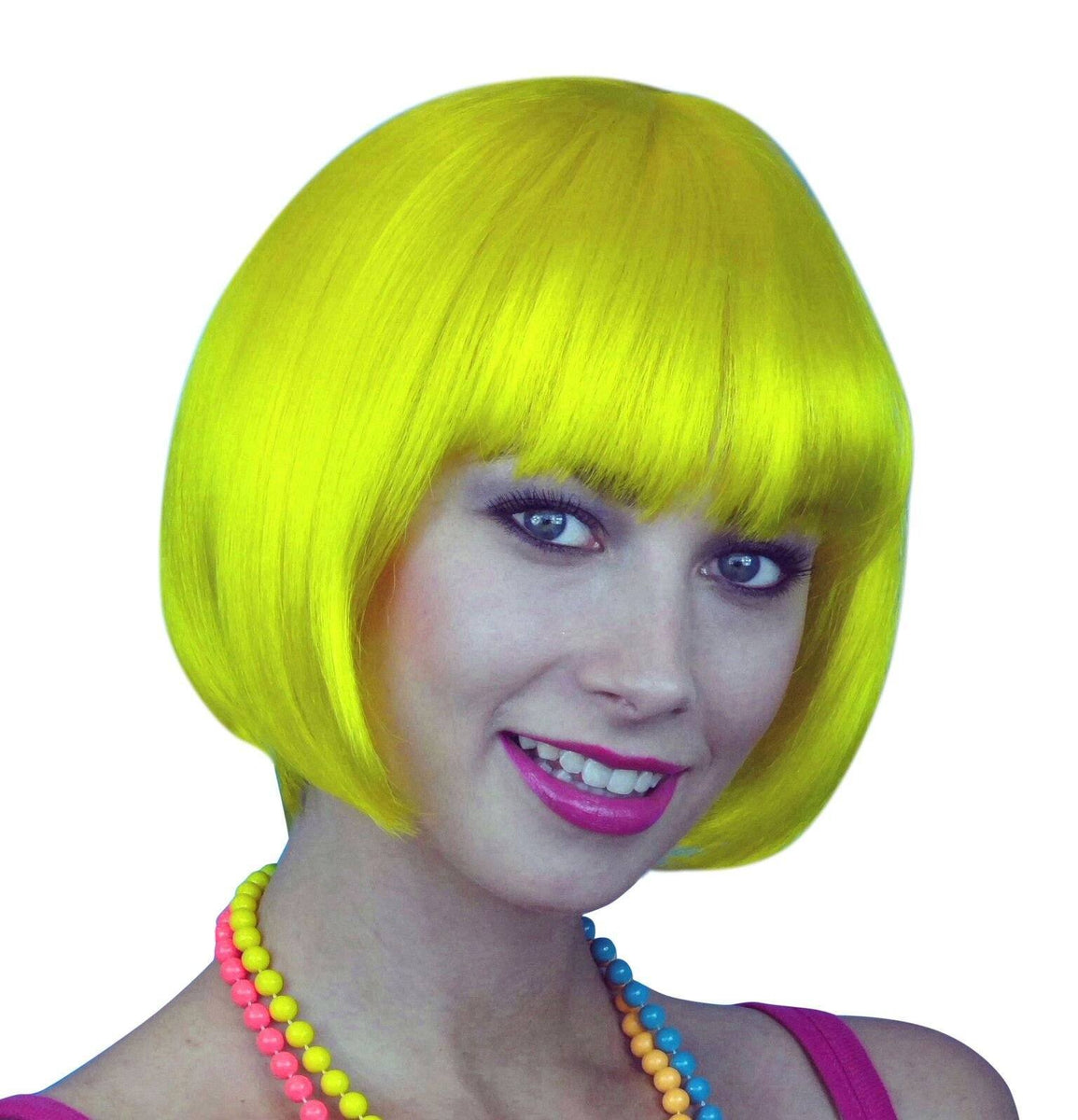 Bob Yellow Womens Wig Hens Night Fancy Dress Accessory