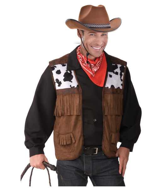 Brown Cow Print Cowboy Western Vest