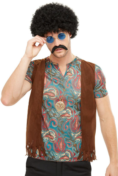 Hippy fancy dress kit - Wig, moustache, glasses, medallion.