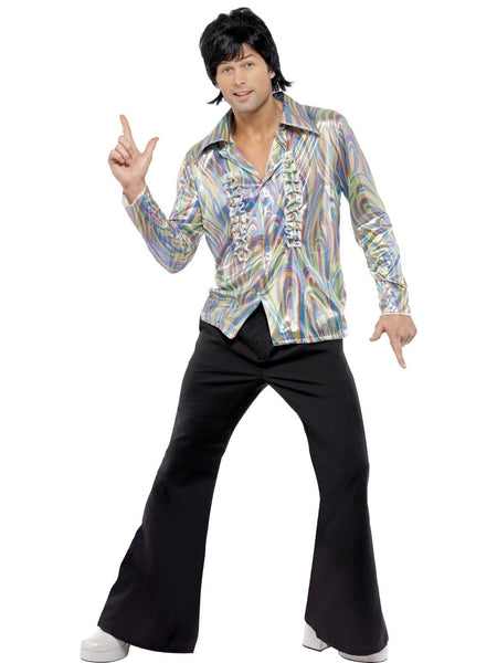 Retro Costume with Psychedelic Pattern Shirt and Flares