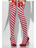 Candy Cane Red and White Thigh High Opaque Hold-Ups Accessory