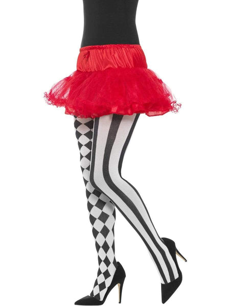 Harlequin White & Black Adult Tights for Women