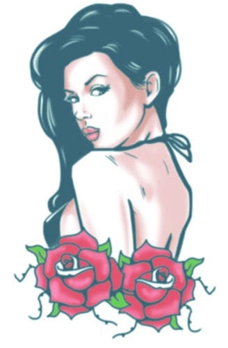 Temporary Tattoo Bikini Babe Rose Pinup Biker