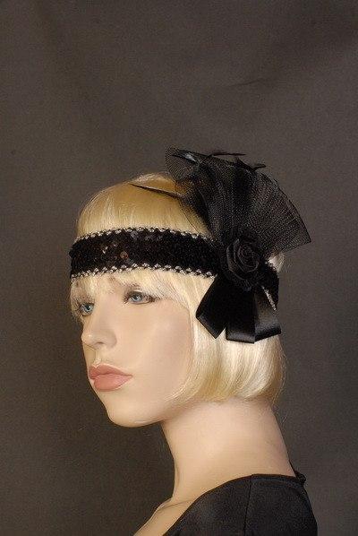 Accessories - Flapper Headband Deluxe Black Silk Rose